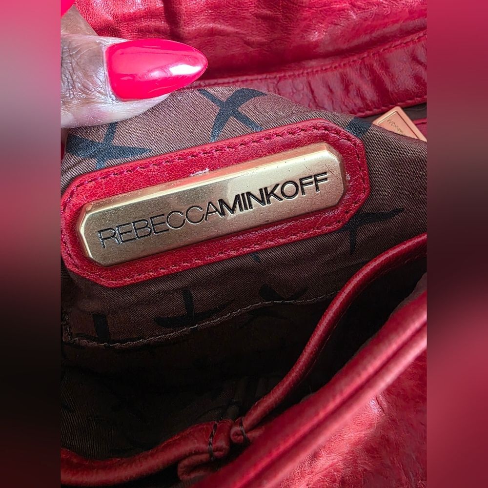 Rebecca Minkoff Clutch Crossbody Red Orange Leather Gold Hardware 13 x 9 - Picture 7 of 11